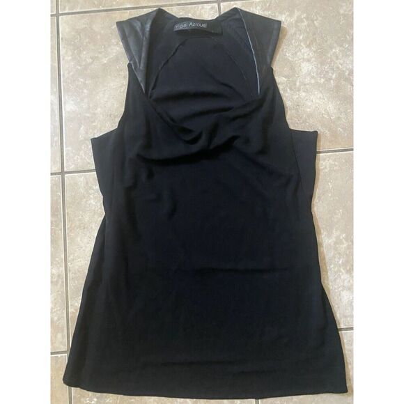 yigal azrouel 10 Silk Lamb Leather Black Blouse Boat Neck - Picture 1 of 8